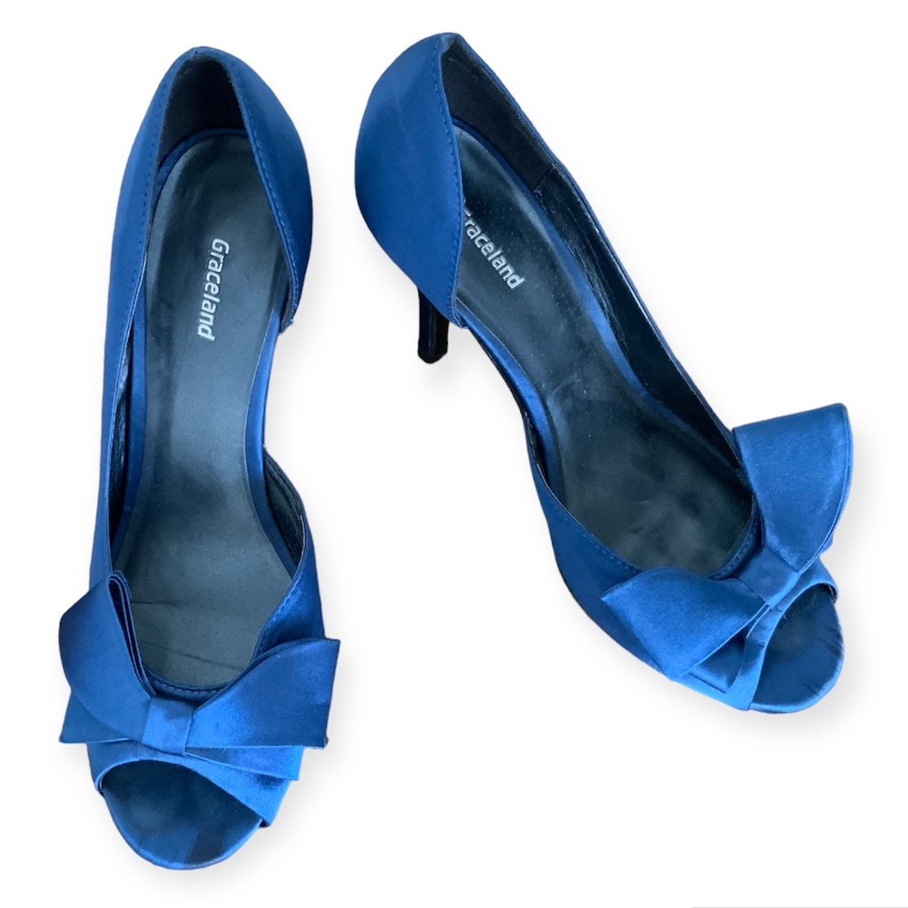 Women's Graceland Blue Satin with Bowknot Pumps High Heel Shoes size EU 39/US8.5